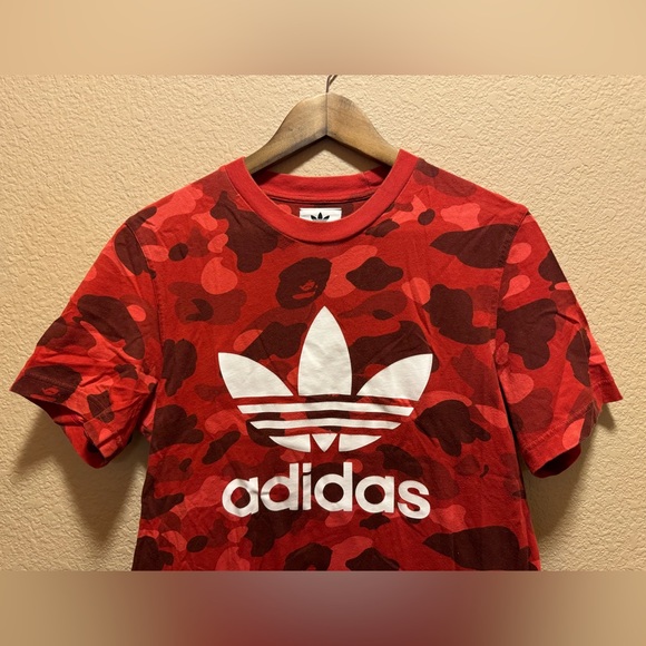 Adidas Bape Logo T Shirt Red White Size M - Picture 3 of 7